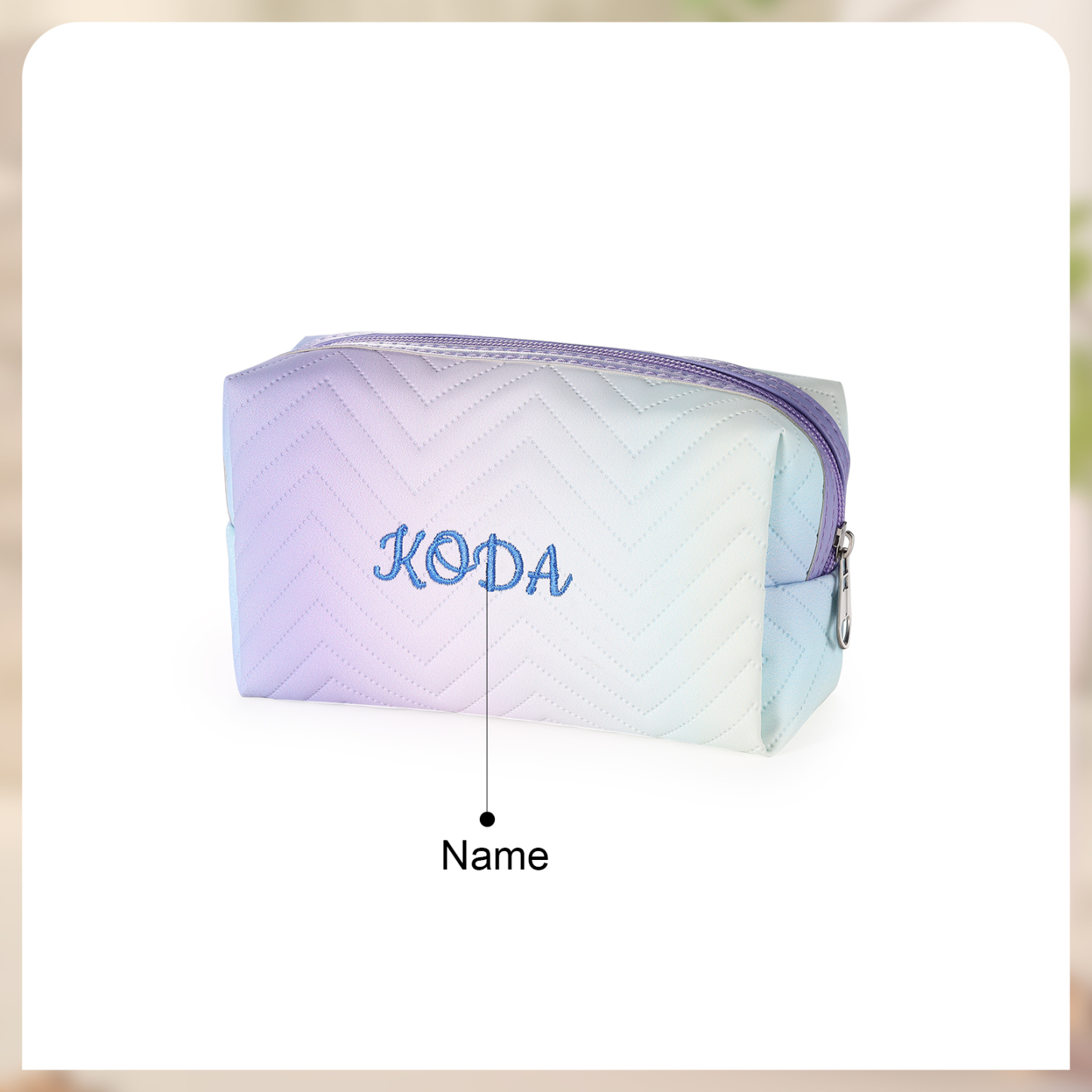 Personalised Gradient Embroidered Cosmetic Bag – Custom Name Toiletry Gift – Pink/Blue/Purple Options Gift for Her | Jessemade