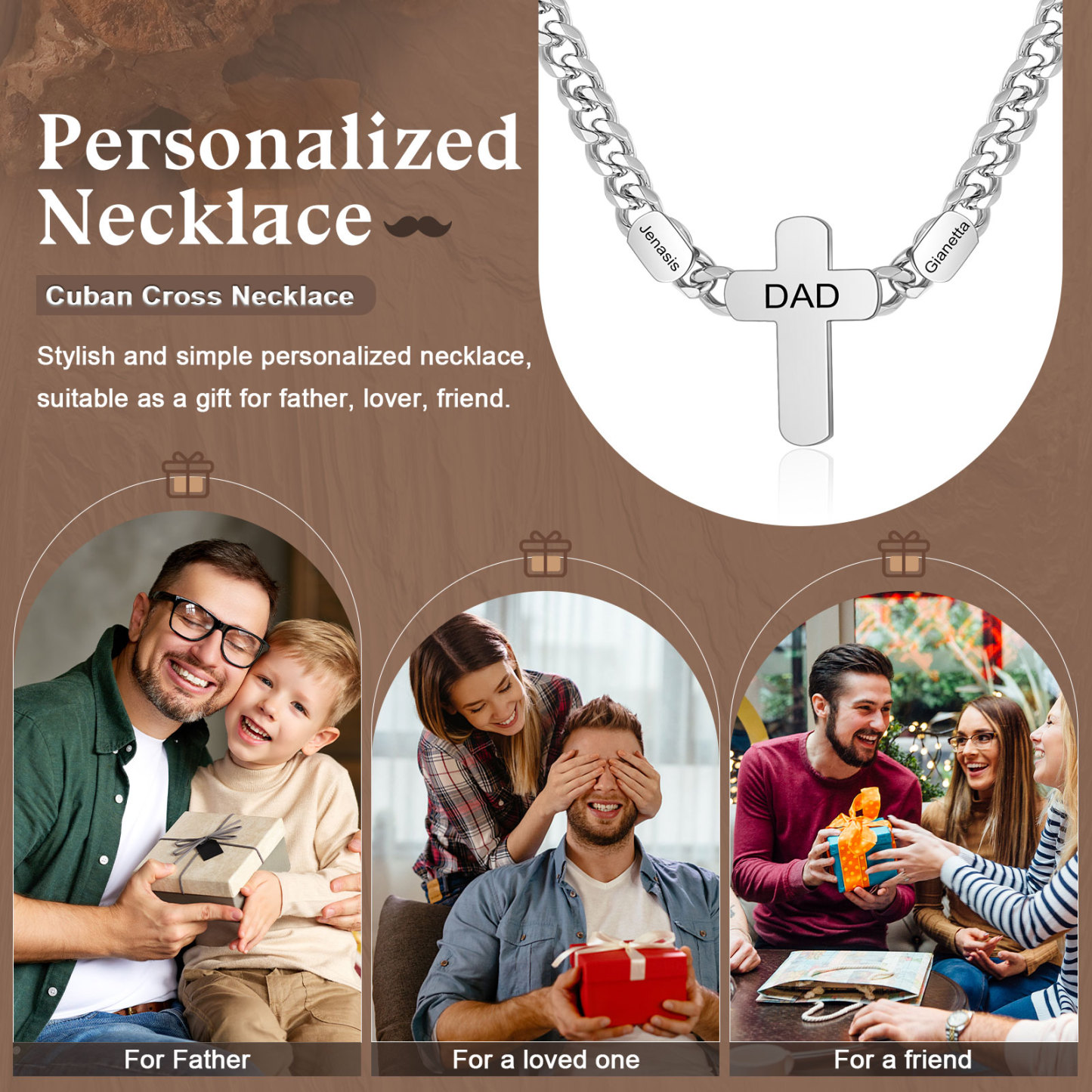 Personalized Men’s Necklace – Stainless Steel Chain Customized with 2-4 Names and Texts – Gift for Dad | Jessemade