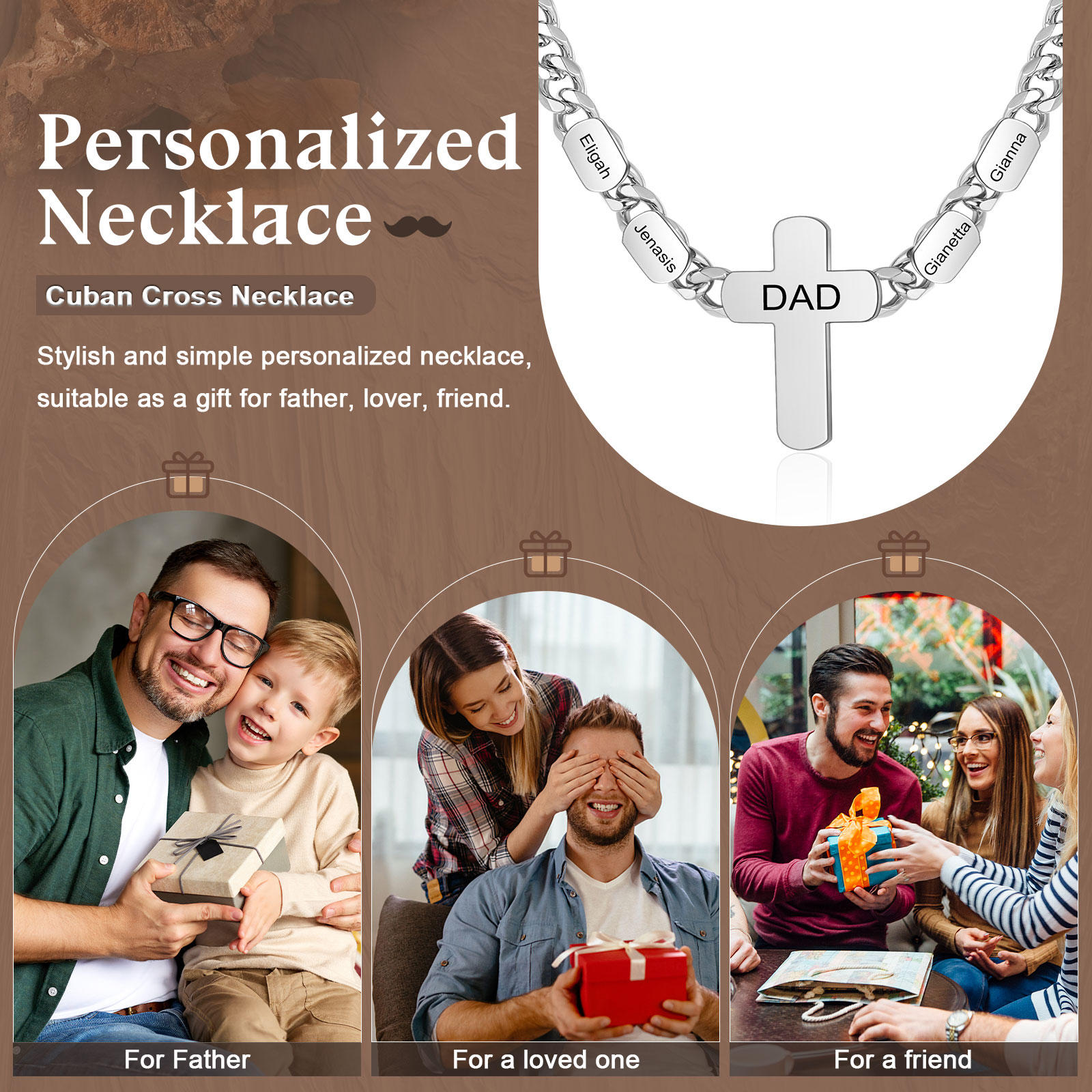 Personalized Men’s Necklace – Stainless Steel Chain Customized with 2-4 Names and Texts – Gift for Dad | Jessemade