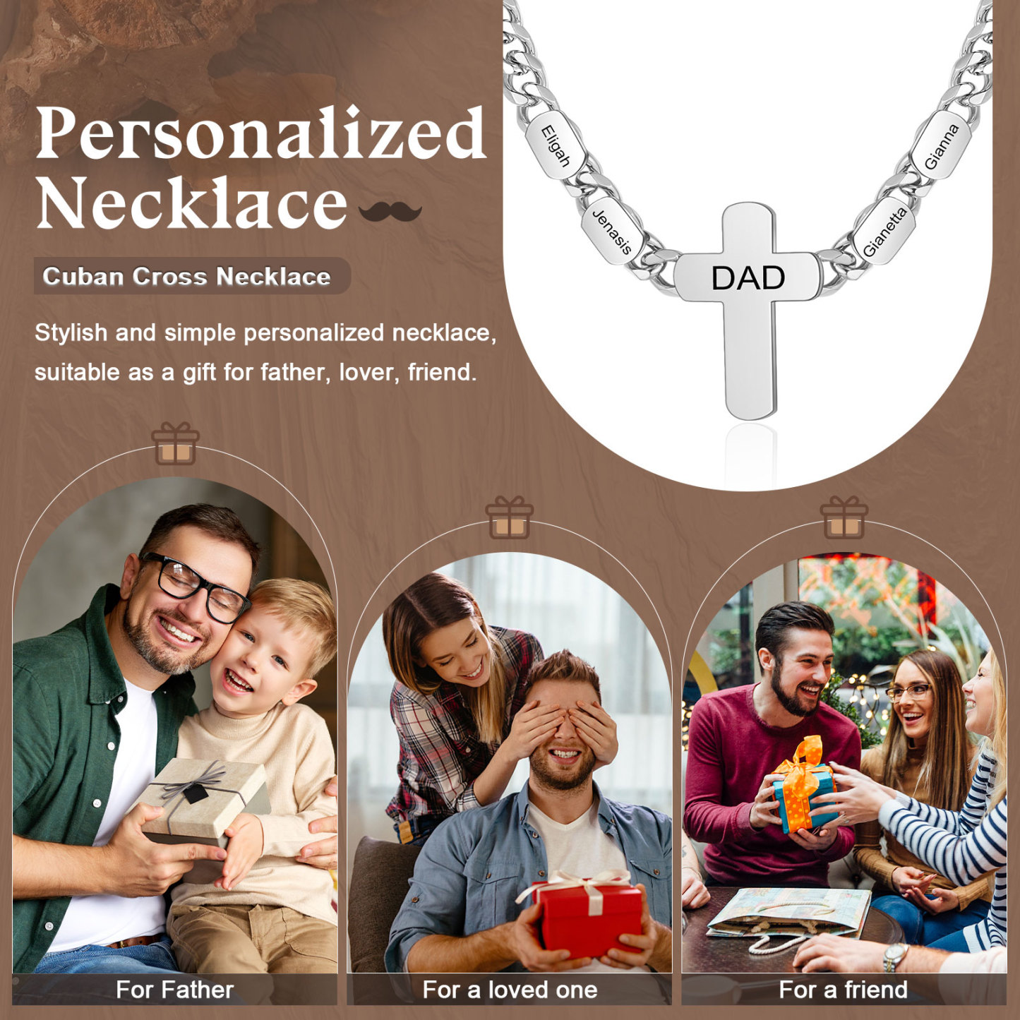 Personalized Men’s Necklace – Stainless Steel Chain Customized with 2-4 Names and Texts – Gift for Dad | Jessemade