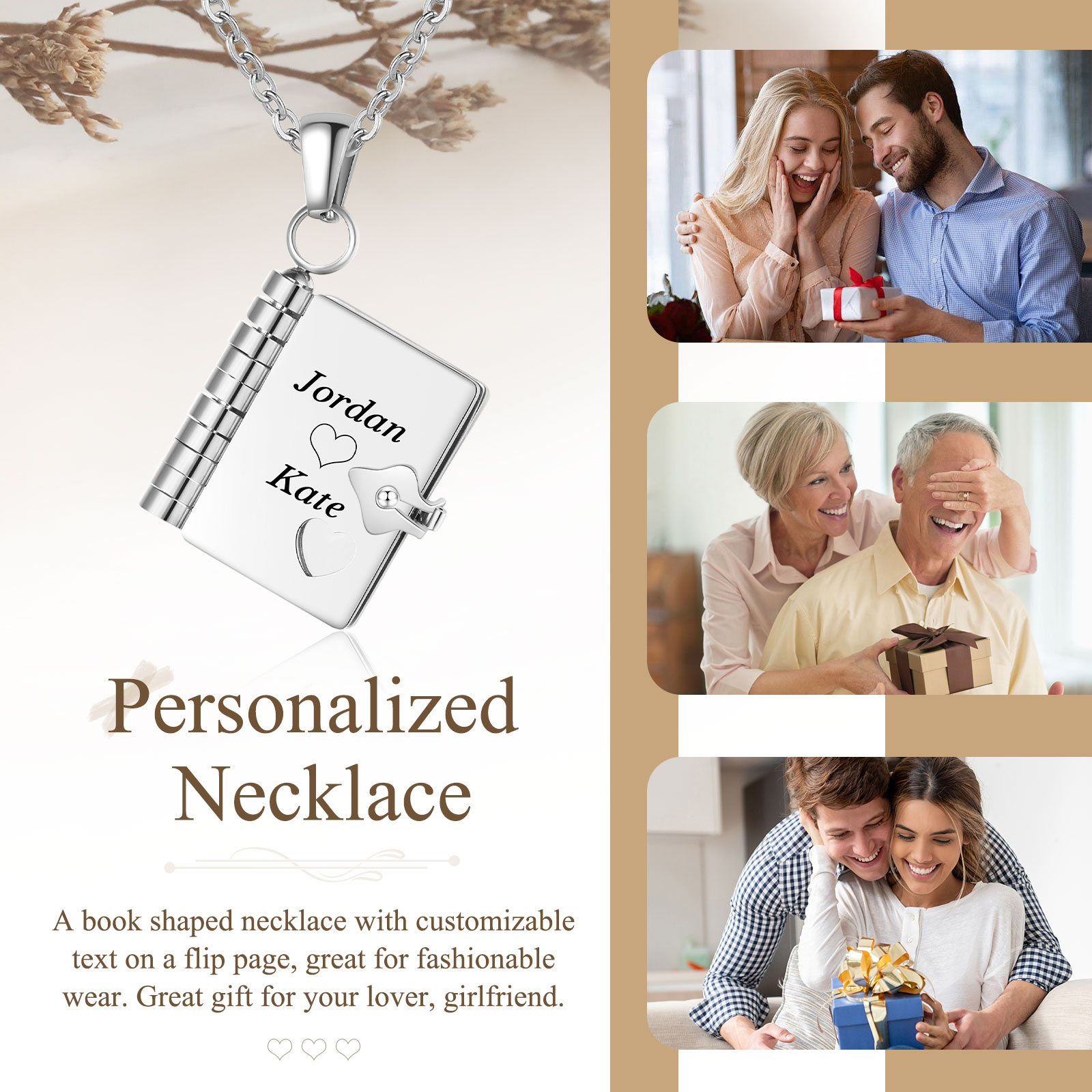 Personalized Steel Petite Book Locket Necklace Custom Message Pendant Charm Perfect Gift for Her | Jessemade