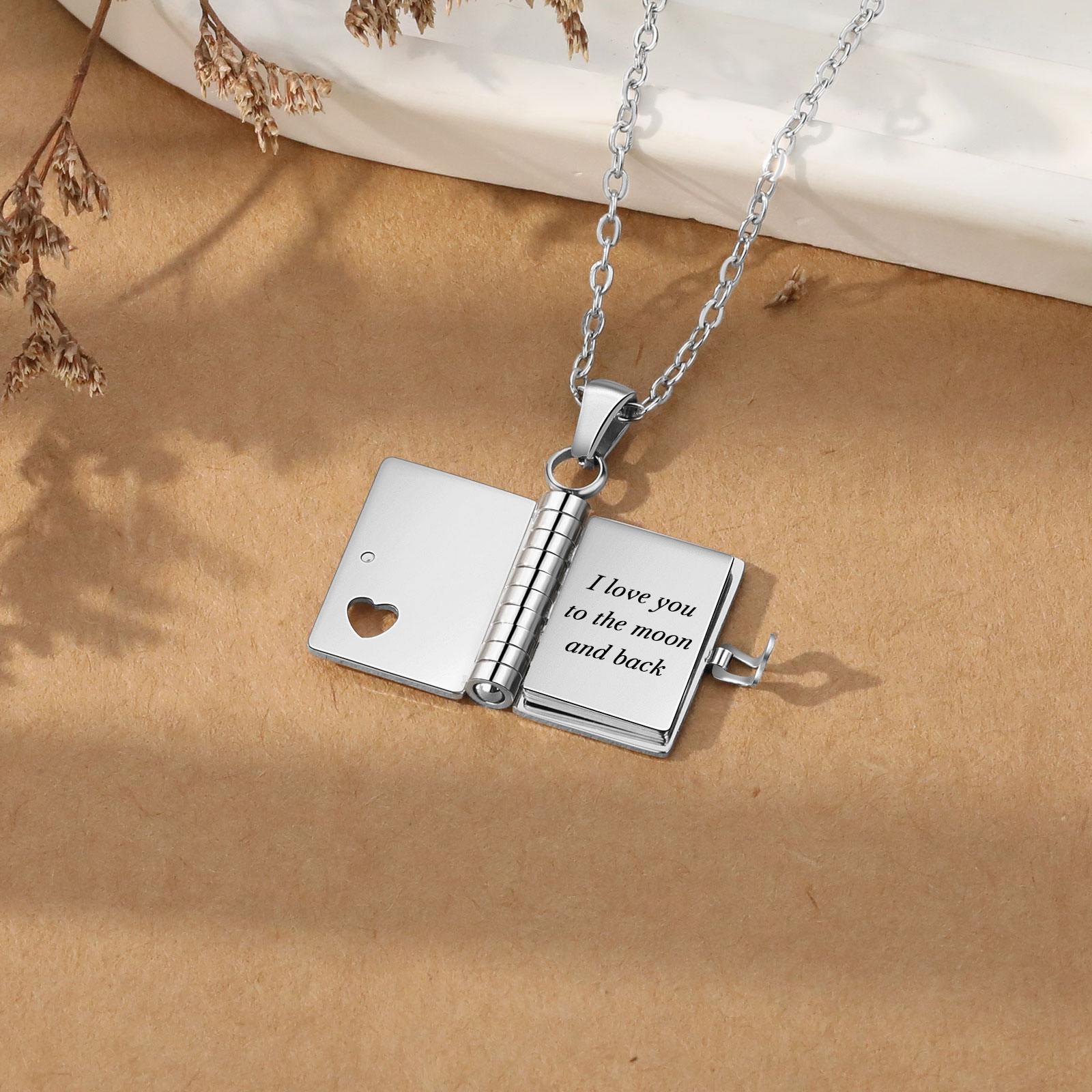 Personalized Steel Petite Book Locket Necklace Custom Message Pendant Charm Perfect Gift for Her | Jessemade