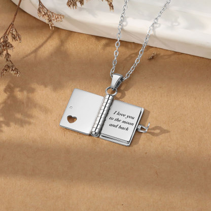 Personalized Steel Petite Book Locket Necklace Custom Message Pendant Charm Perfect Gift for Her | Jessemade