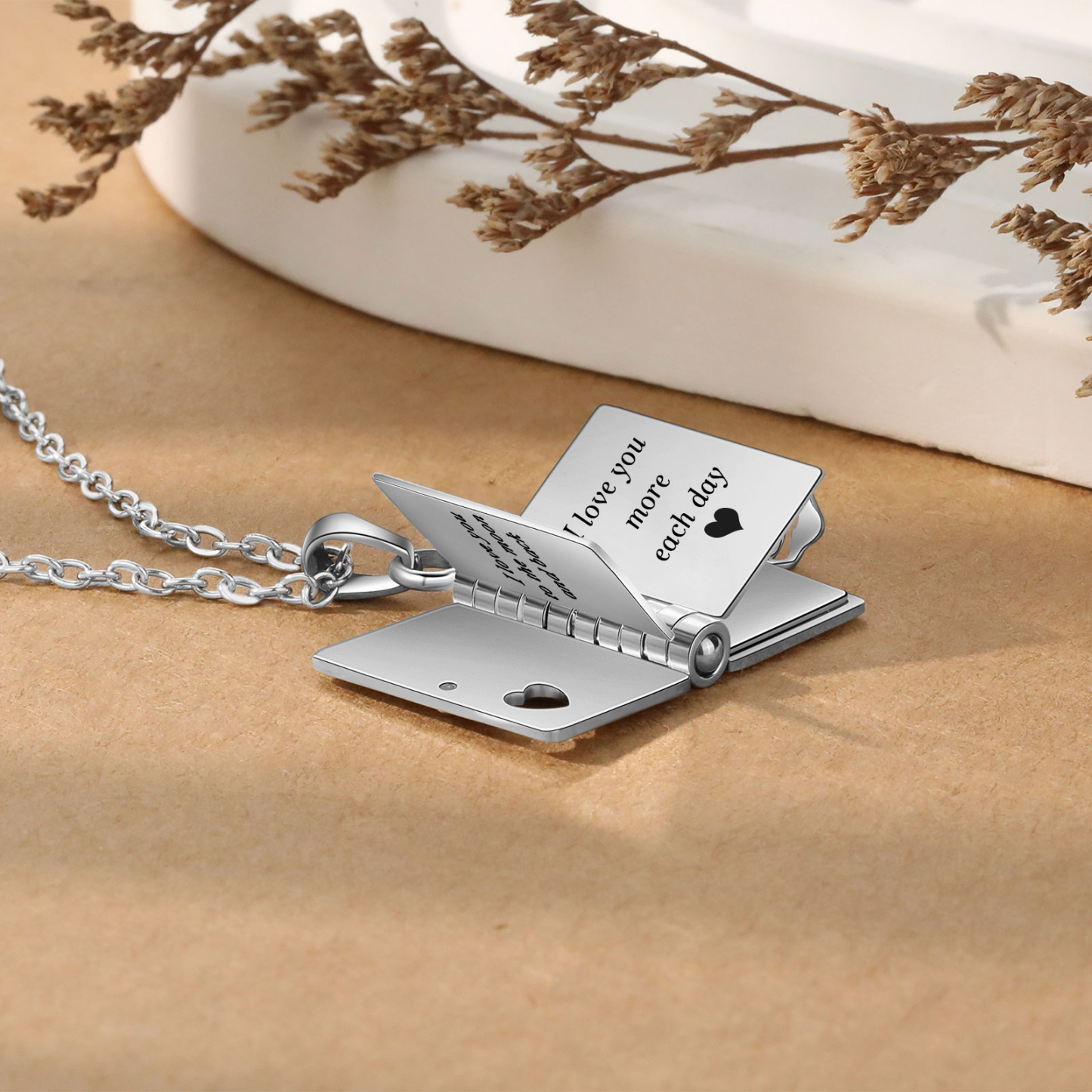 Personalized Steel Petite Book Locket Necklace Custom Message Pendant Charm Perfect Gift for Her | Jessemade