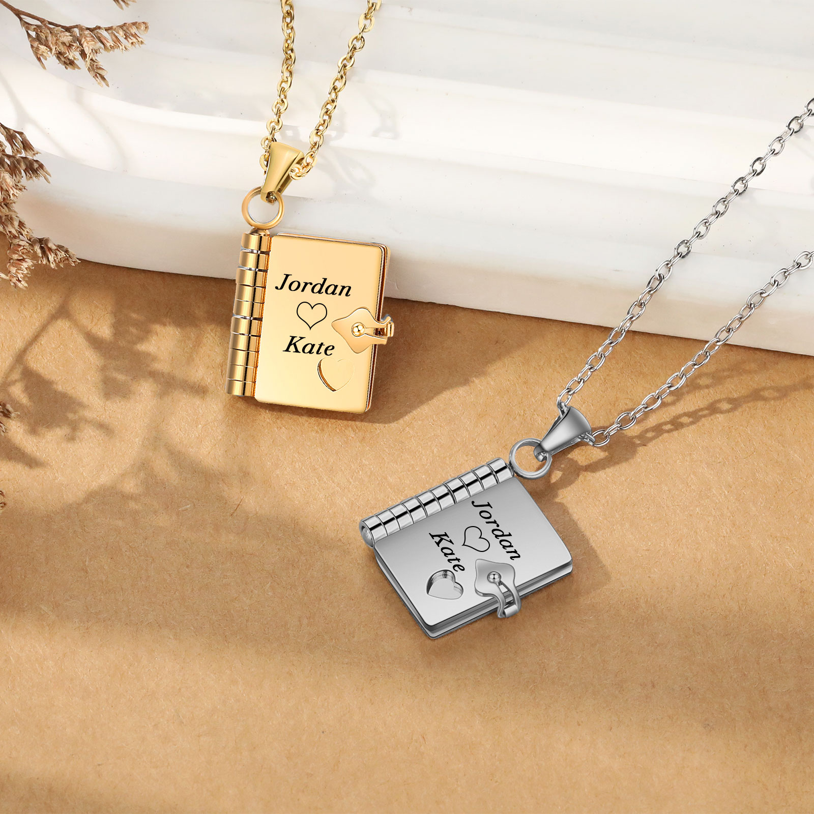 Personalized Steel Petite Book Locket Necklace Custom Message Pendant Charm Perfect Gift for Her | Jessemade