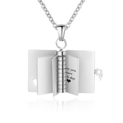 Personalized Steel Petite Book Locket Necklace Custom Message Pendant Charm Perfect Gift for Her | Jessemade