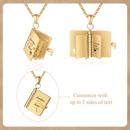 Personalized Steel Petite Book Locket Necklace Custom Message Pendant Charm Perfect Gift for Her | Jessemade