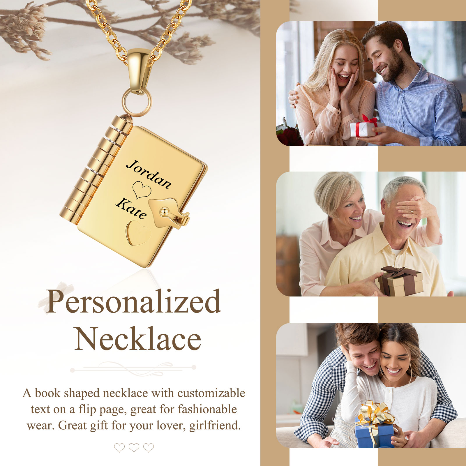 Personalized Steel Petite Book Locket Necklace Custom Message Pendant Charm Perfect Gift for Her | Jessemade