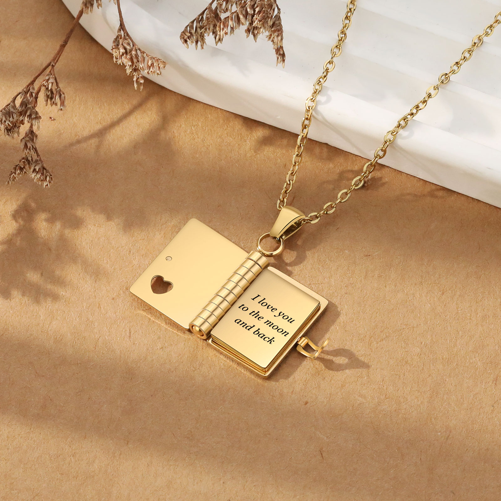 Personalized Steel Petite Book Locket Necklace Custom Message Pendant Charm Perfect Gift for Her | Jessemade