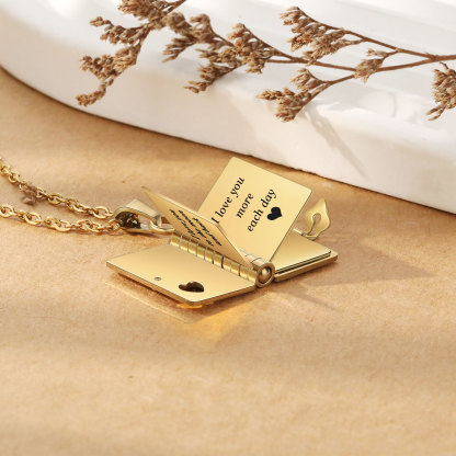 Personalized Steel Petite Book Locket Necklace Custom Message Pendant Charm Perfect Gift for Her | Jessemade