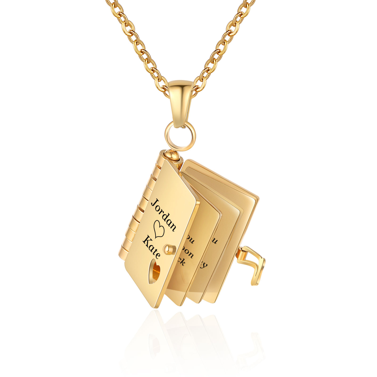 Personalized Steel Petite Book Locket Necklace Custom Message Pendant Charm Perfect Gift for Her | Jessemade