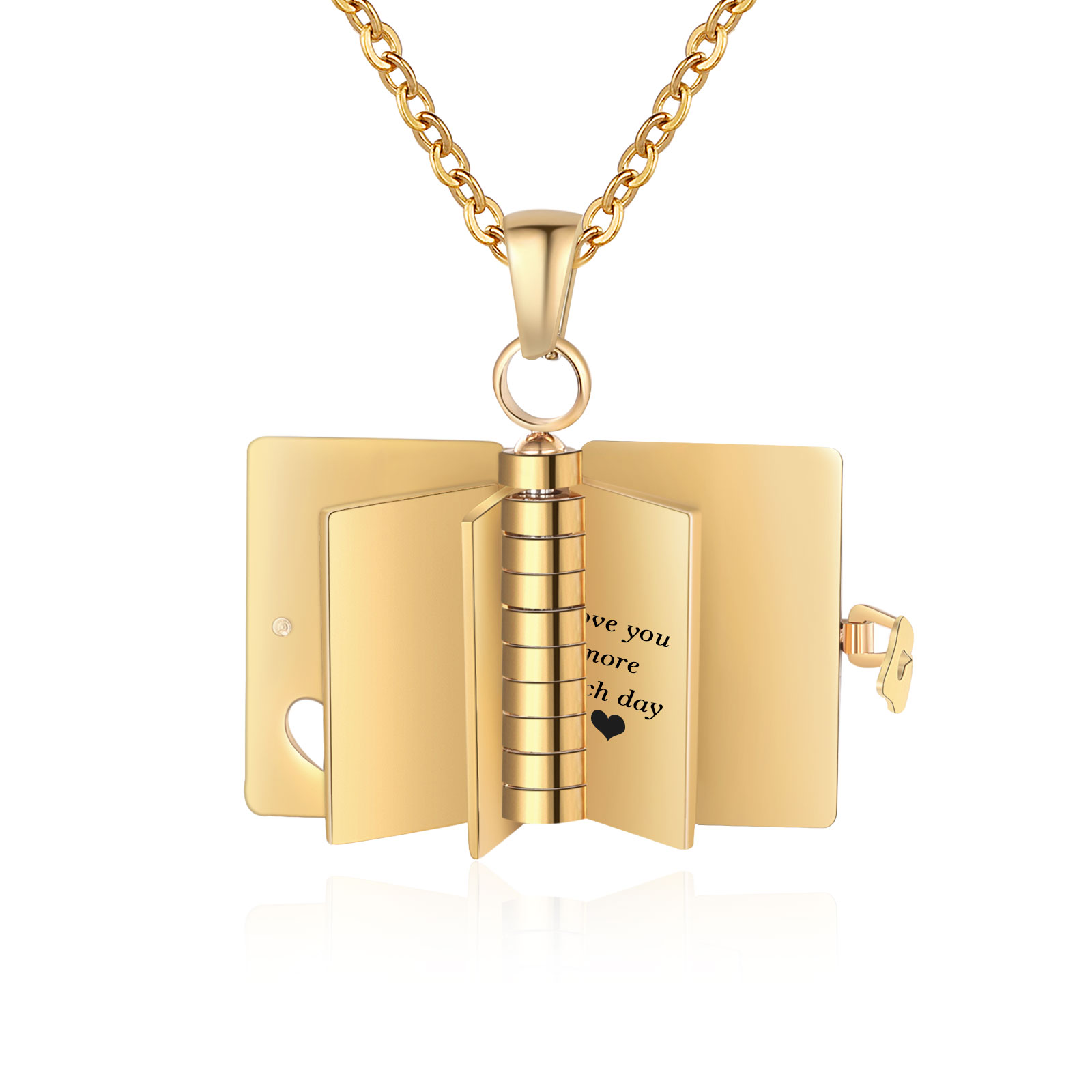 Personalized Steel Petite Book Locket Necklace Custom Message Pendant Charm Perfect Gift for Her | Jessemade