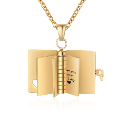 Personalized Steel Petite Book Locket Necklace Custom Message Pendant Charm Perfect Gift for Her | Jessemade