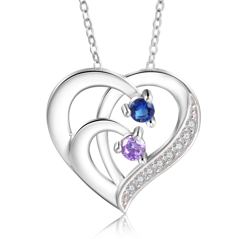 Personalised Heart Necklace with Custom 2 Names & 2 Birthstones - Women's Pendant Christmas Gift for Mum/Nan | Jessemade