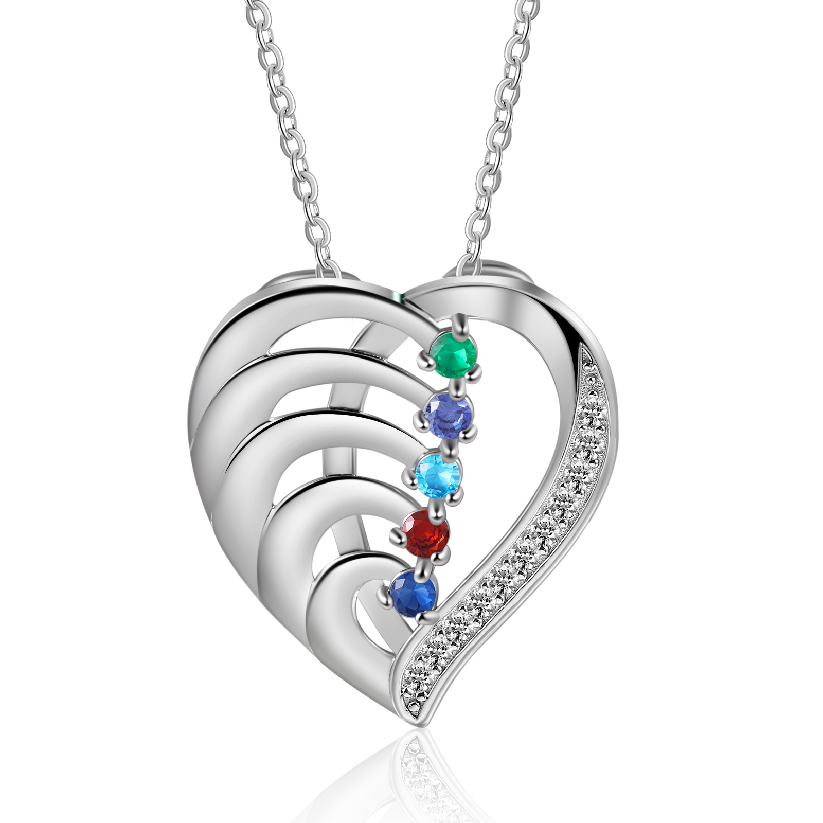Personalised Heart Necklace with Custom 5 Names & 5 Birthstones - Women's Pendant Christmas Gift for Mum/Nan | Jessemade