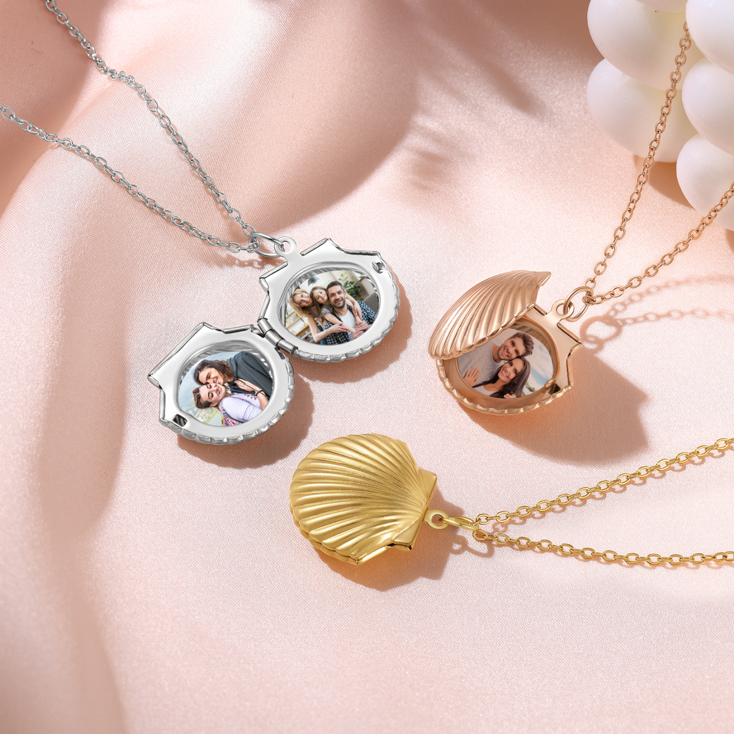Personalised Women’s Seashell Locket Necklace – Customisable with 2 Photos, Available in Silver, Gold, and Rose Gold | Valentine’s Day Gift for Her | Jessemade