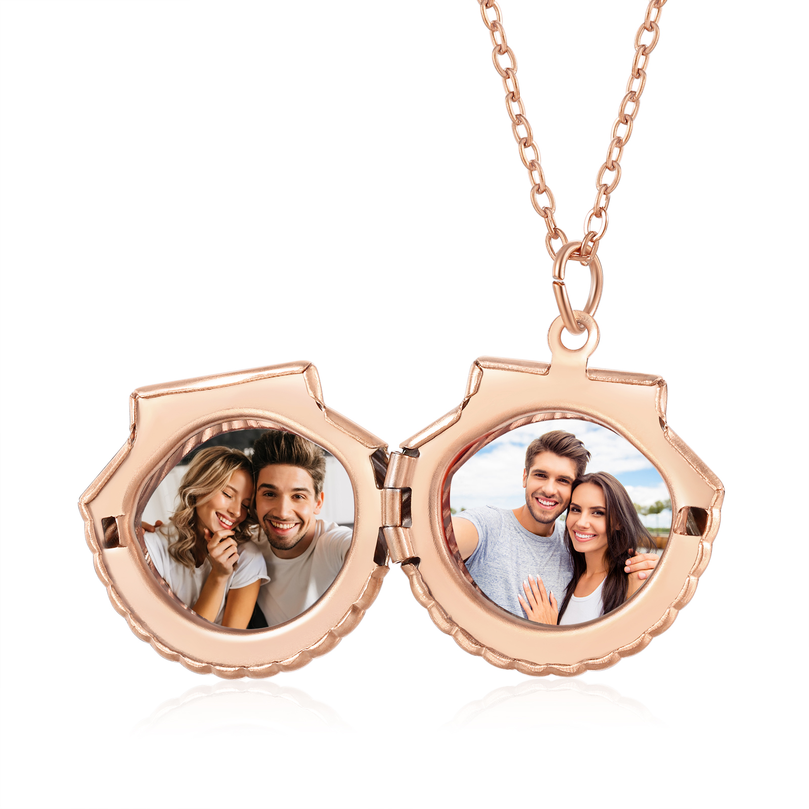 Personalised Women’s Seashell Locket Necklace – Customisable with 2 Photos, Available in Silver, Gold, and Rose Gold | Valentine’s Day Gift for Her | Jessemade