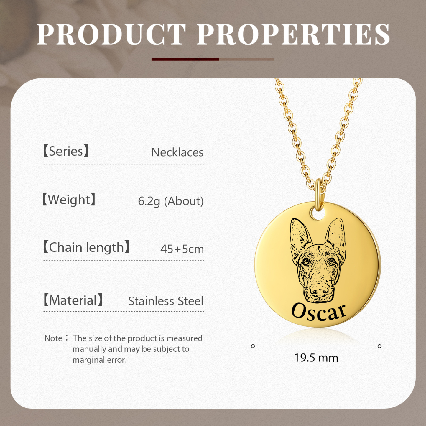 Personalised Pet Round Necklace Engraved Pets Face and Name Gift for Her | Jessemade