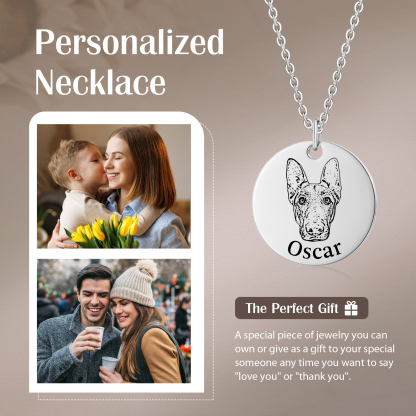 Personalised Pet Round Necklace Engraved Pets Face and Name Gift for Her | Jessemade