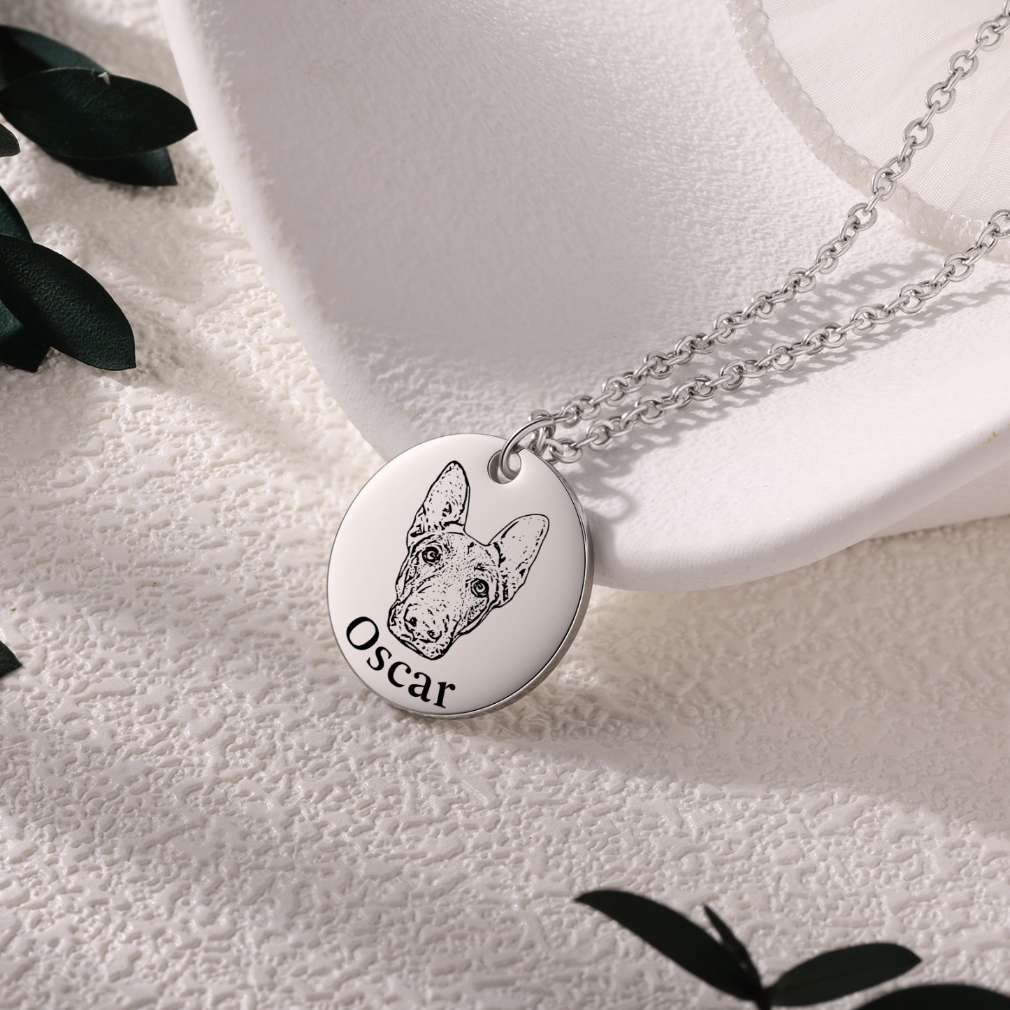 Personalised Pet Round Necklace Engraved Pets Face and Name Gift for Her | Jessemade