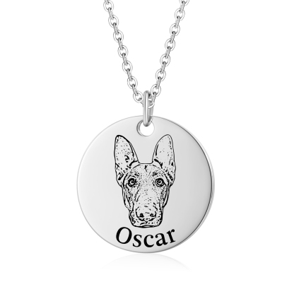 Personalised Pet Round Necklace Engraved Pets Face and Name Gift for Her | Jessemade
