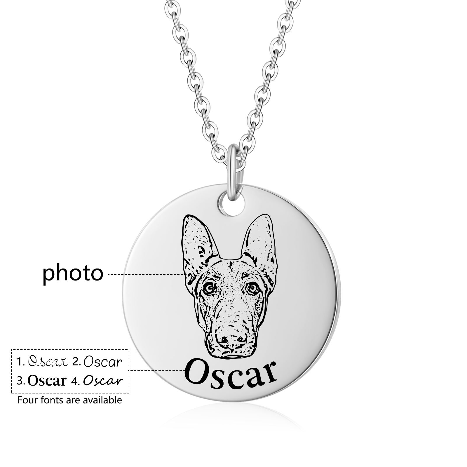 Personalised Pet Round Necklace Engraved Pets Face and Name Gift for Her | Jessemade