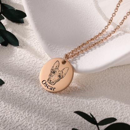 Personalised Pet Round Necklace Engraved Pets Face and Name Gift for Her | Jessemade