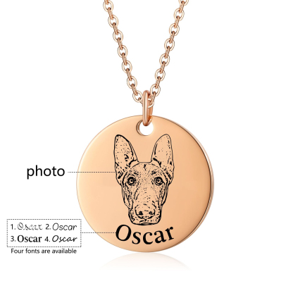 Personalised Pet Round Necklace Engraved Pets Face and Name Gift for Her | Jessemade