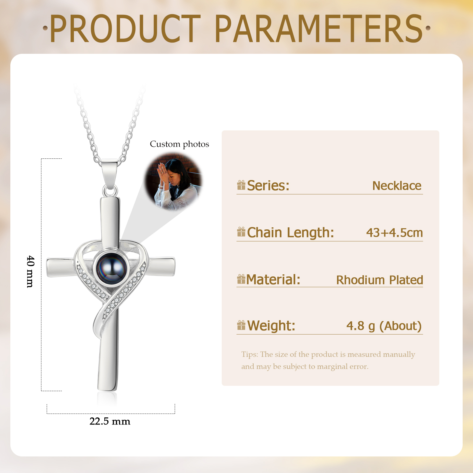 Personalised Cross Projection Necklace with Custom 1 Photo - Heart Design, Valentine’s Day Gifts for Her | Jessemade