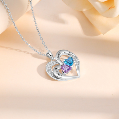 Personalized 925 Sterling Silver Necklace with Engraved 2 Names & 2 Birthstones – Meaningful Gift for Her | Jessemade