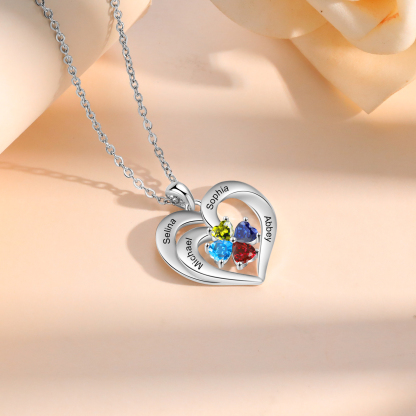 Personalized 925 Sterling Silver Necklace with Engraved 4 Names & 4 Birthstones – Meaningful Gift for Her | Jessemade