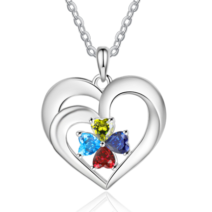 Personalized 925 Sterling Silver Necklace with Engraved 4 Names & 4 Birthstones – Meaningful Gift for Her | Jessemade
