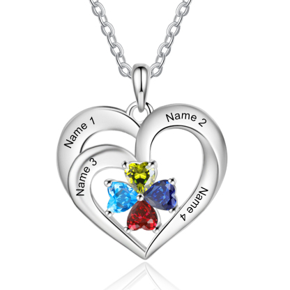 Personalized 925 Sterling Silver Necklace with Engraved 4 Names & 4 Birthstones – Meaningful Gift for Her | Jessemade