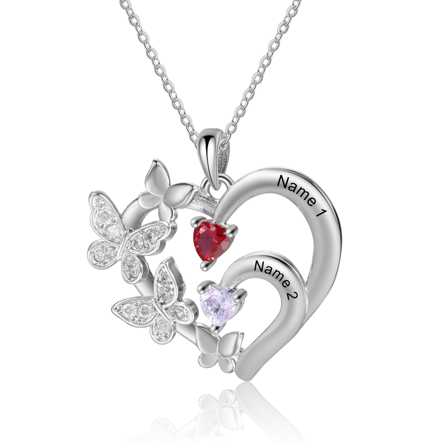 Personalised Heart Shaped Necklace Customized With 2 Names and 2 Birth