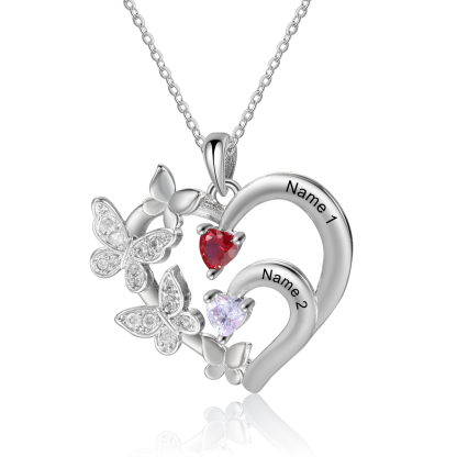 Personalised Heart Shaped Necklace Customized With 2 Names and 2 Birth