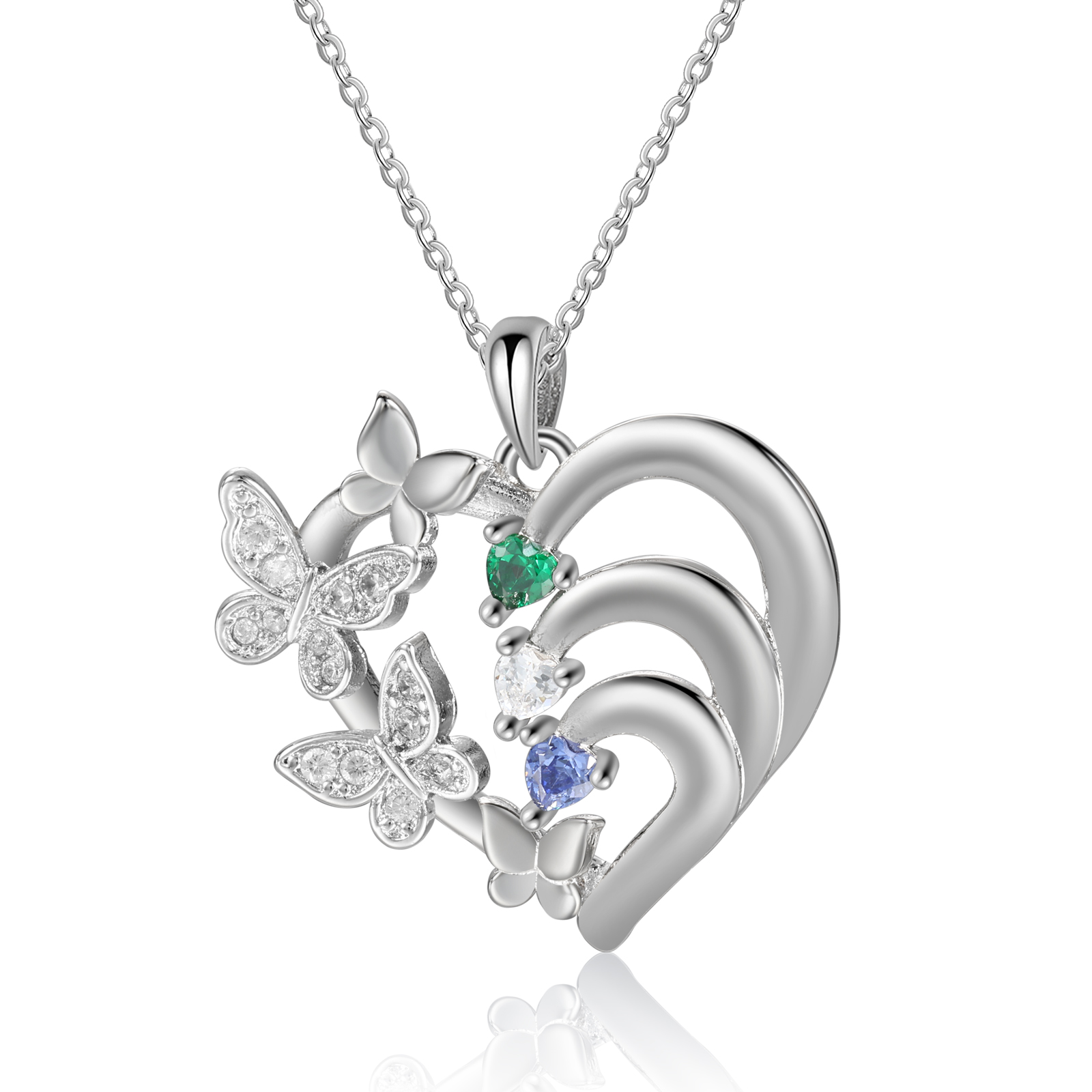 Personalized Butterfly Necklace – Personalized with 3 Birthstones and 3 Names - Gift for Mom