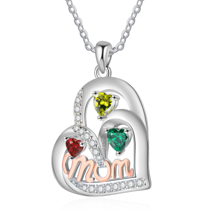 Personalized Mother’s Necklace – Custom Heart Pendant with 3 Birthstones & 3 Names – Unique Gift for Moms & Grandmas