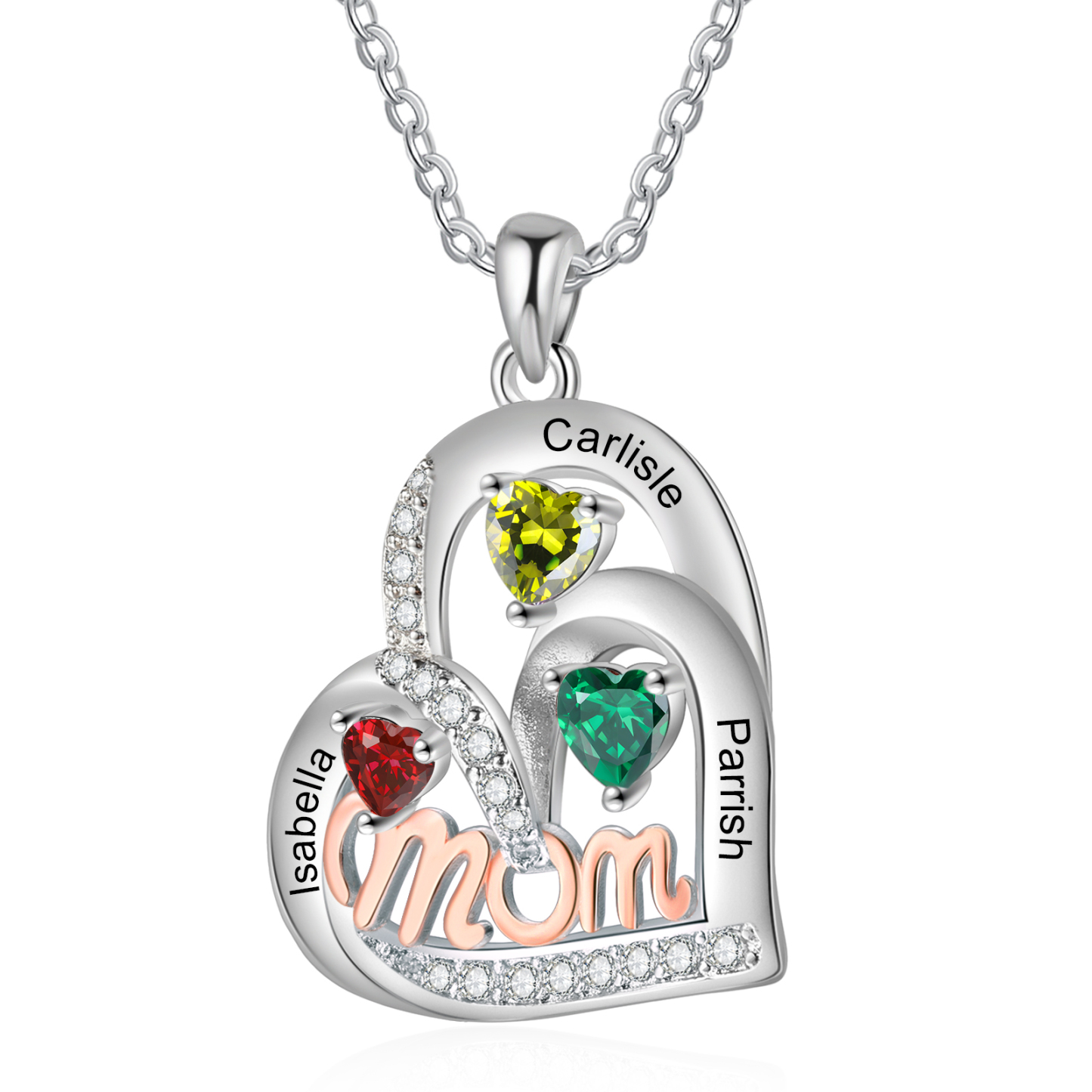 Personalized Mother’s Necklace – Custom Heart Pendant with 2 Birthston