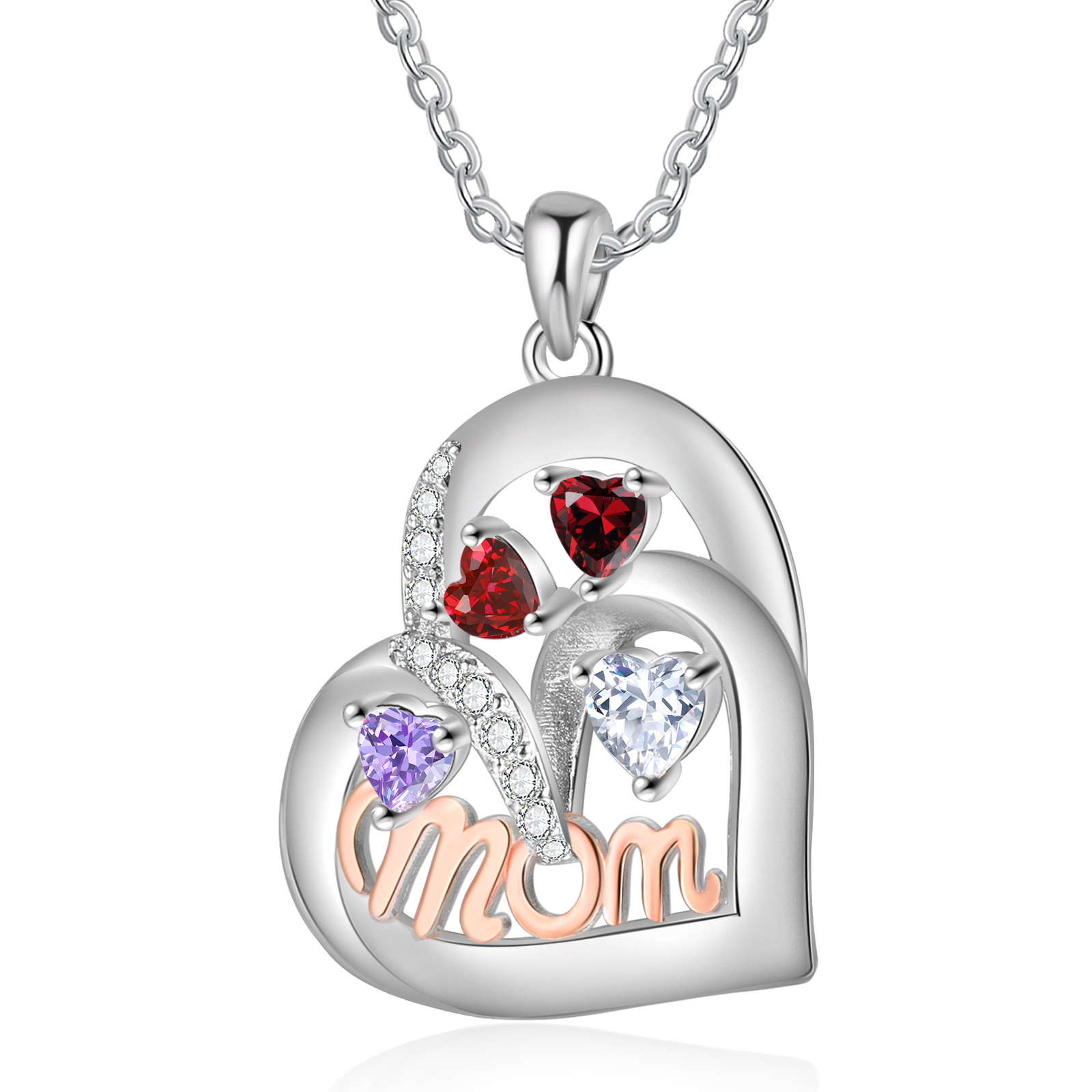 Personalized Mother’s Necklace – Custom Heart Pendant with 2 Birthston