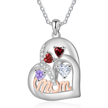 Personalized Mother’s Necklace – Custom Heart Pendant with 2 Birthston
