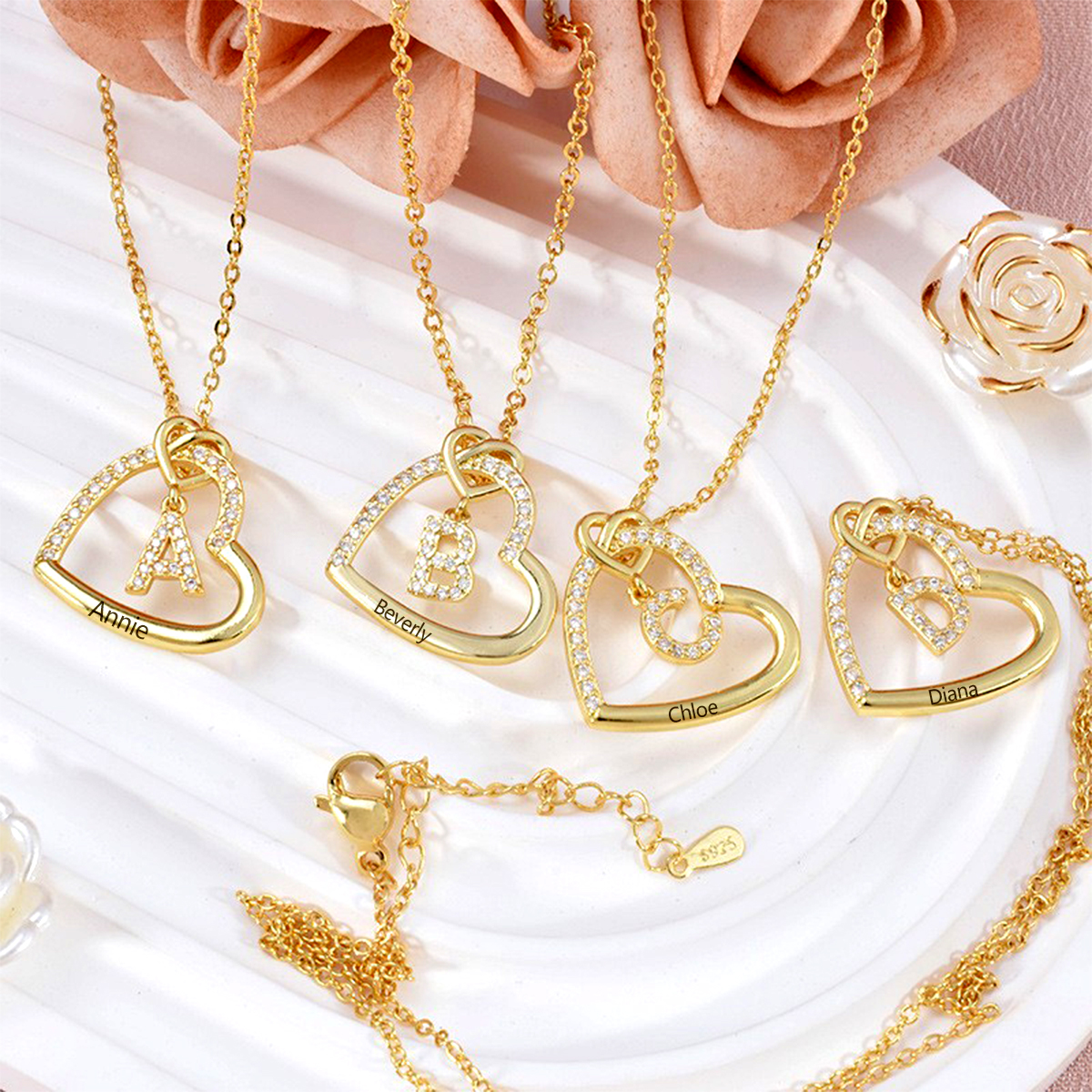 Personalized Letter Necklace 2 Hearts Custom Name & Letter Pendant Gift for Her | Jessemade