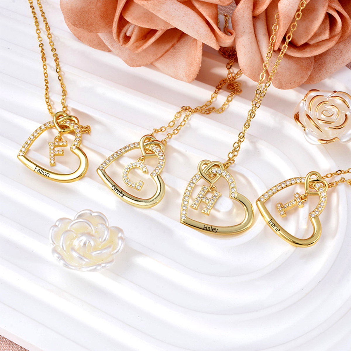 Personalized Letter Necklace 2 Hearts Custom Name & Letter Pendant Gift for Her | Jessemade