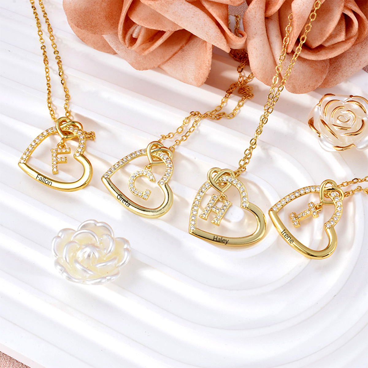 Personalized Letter Necklace 2 Hearts Custom Name & Letter Pendant Gift for Her | Jessemade