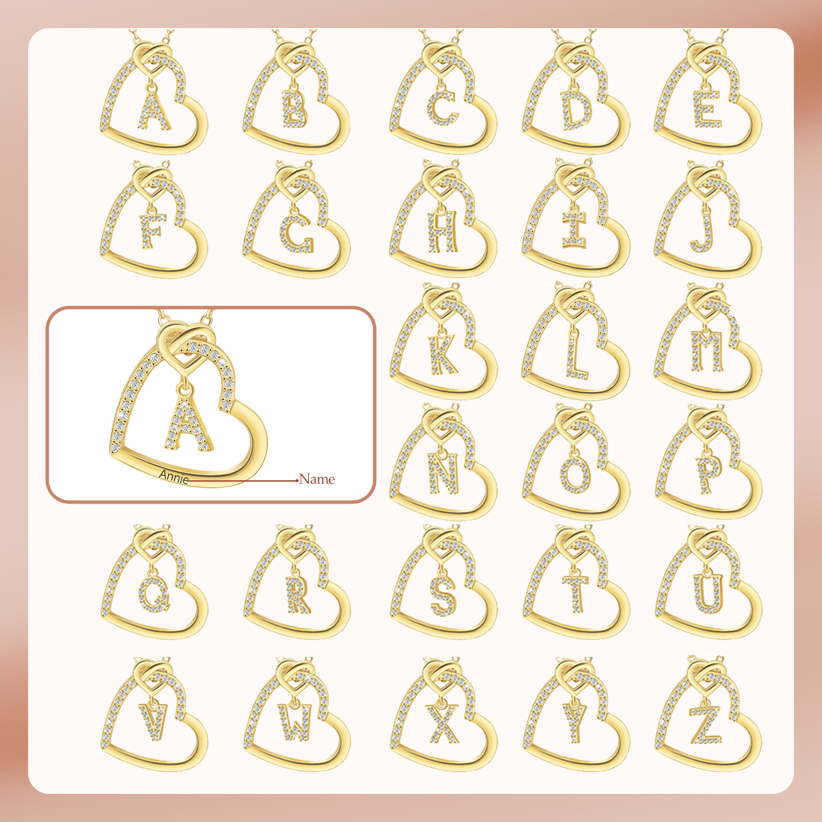 Personalized Letter Necklace 2 Hearts Custom Name & Letter Pendant Gift for Her | Jessemade