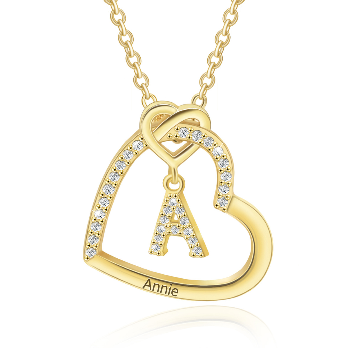 Personalized Letter Necklace 2 Hearts Custom Name & Letter Pendant Gift for Her | Jessemade