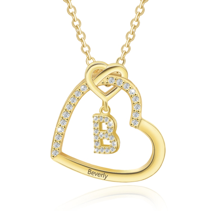 Personalized Letter Necklace 2 Hearts Custom Name & Letter Pendant Gift for Her | Jessemade
