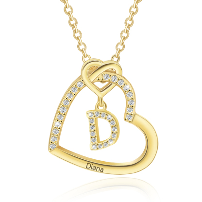 Personalized Letter Necklace 2 Hearts Custom Name & Letter Pendant Gift for Her | Jessemade