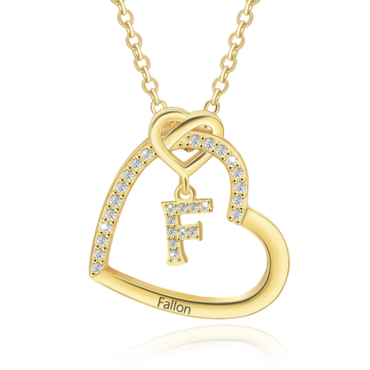 Personalized Letter Necklace 2 Hearts Custom Name & Letter Pendant Gift for Her | Jessemade
