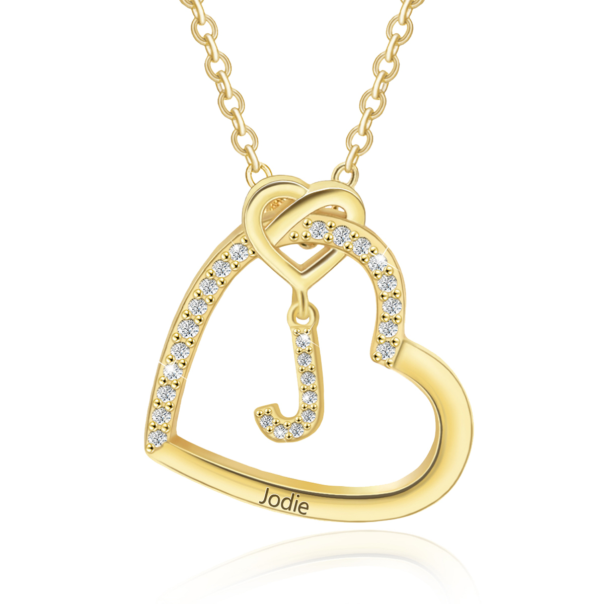 Personalized Letter Necklace 2 Hearts Custom Name & Letter Pendant Gift for Her | Jessemade