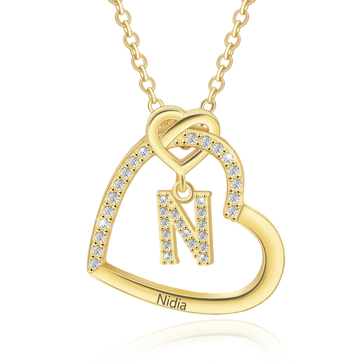 Personalized Letter Necklace 2 Hearts Custom Name & Letter Pendant Gift for Her | Jessemade